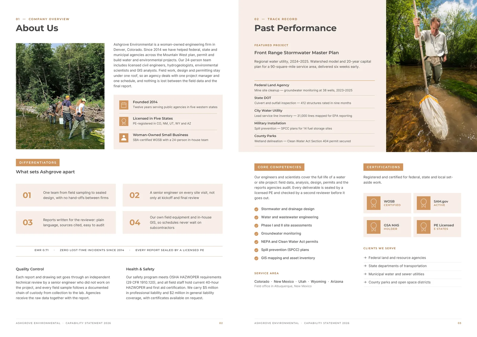 Ashgrove capability statement: Inside: about us, past performance, core competencies and certifications.