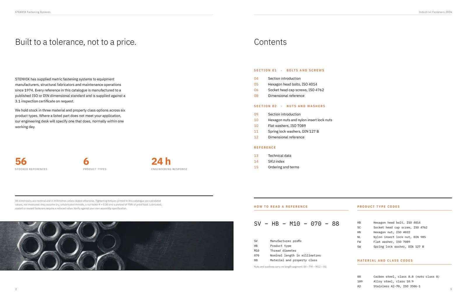STENVIK fastener catalogue: Introduction, contents and how to read a reference code.