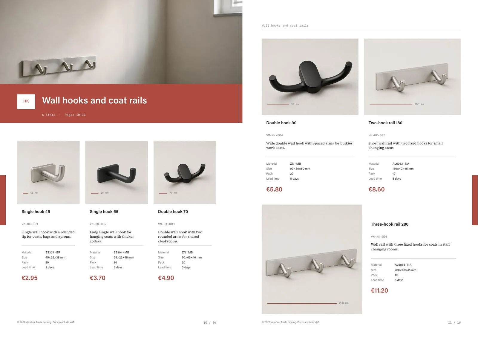 Vembru wholesale catalogue: Wall hooks and coat rails.
