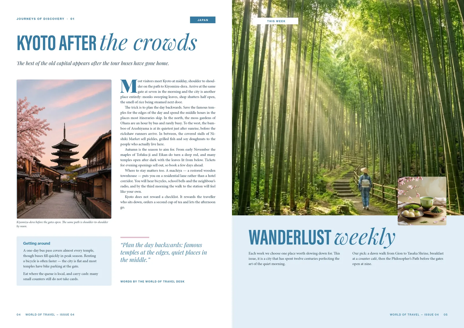 World of Travel, Issue 04: Kyoto after the crowds, opening the features.